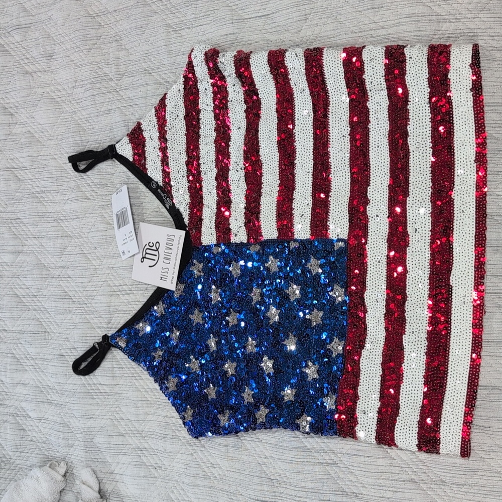 Miss Chievous XL Junior Tank Sparkle Flag Sequins